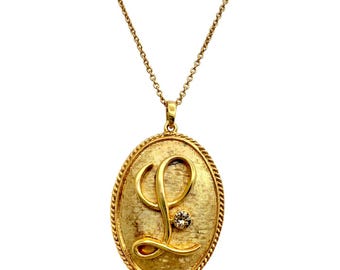 Oscar de la Renta Gold-Plated Initial "L" Pendant Necklace with Crystal Detail
