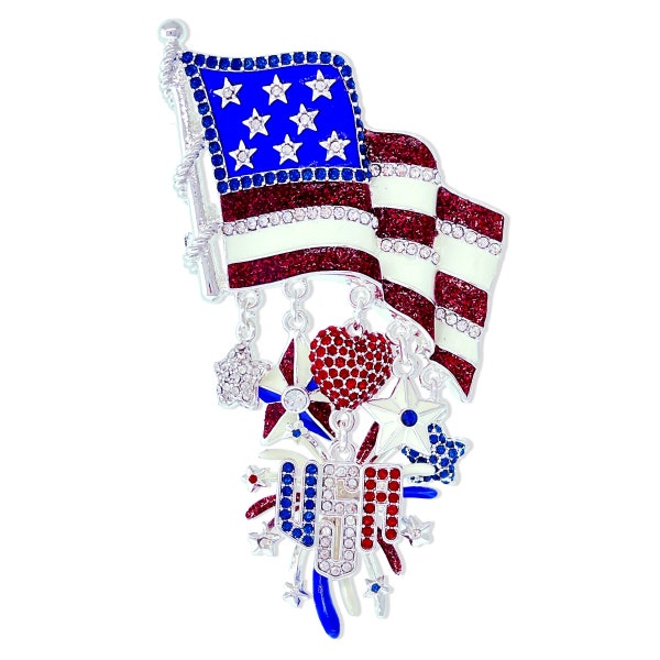 Exquisite 4th of July American USA Flag Patriotic Pin Brooch Independence day Jewelry by Ritzy Couture Elegant Design | Fine Silver Plating