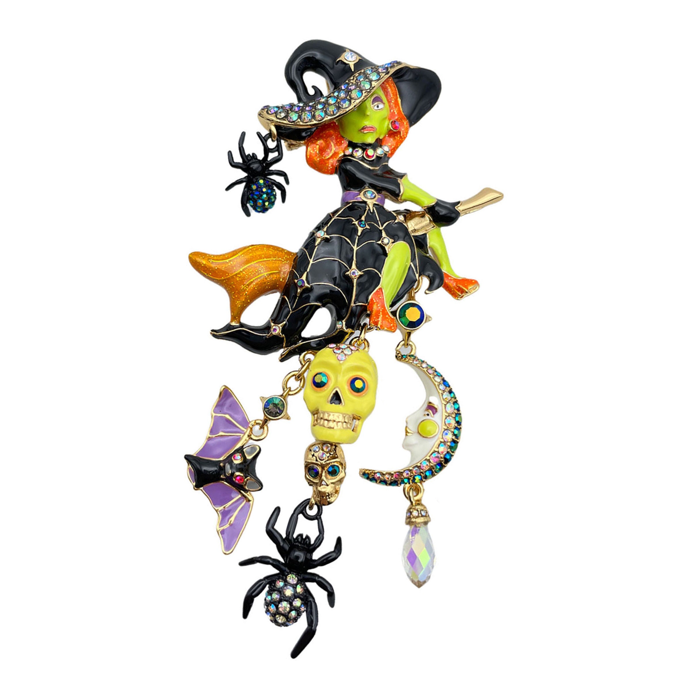 Ritzy Couture Deluxe Halloween Witch Pin Pendant: 18k Gold  display picture 3