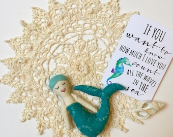 Aqua Floral Baby Mermaid Doll// Mermaid Doll// Cloth Doll// Rag Doll// Fabric Doll// Keepsake Doll// Handmade Doll// One of a Kind Doll//