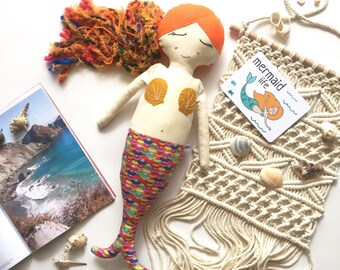 Orange Hair Mermaid Doll// One of a Kind Heirloom Doll// Handmade Doll// Fabric Doll// Cloth Doll// Rag Doll// Keepsake Doll//