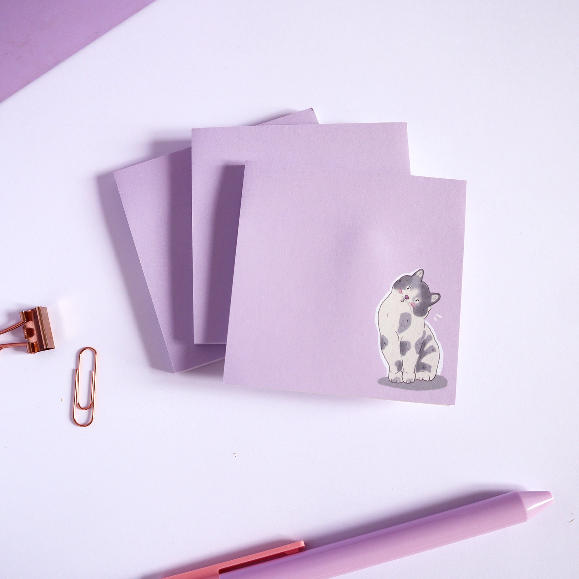 Cat Sticky Notes Notepad Memos Cute Kawaii Pastel Purple - Etsy