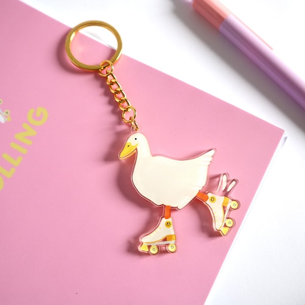 Duck Roller Skates Keychain, Retro