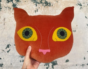 Lucky Ginger Cat Cushion in rust velvet