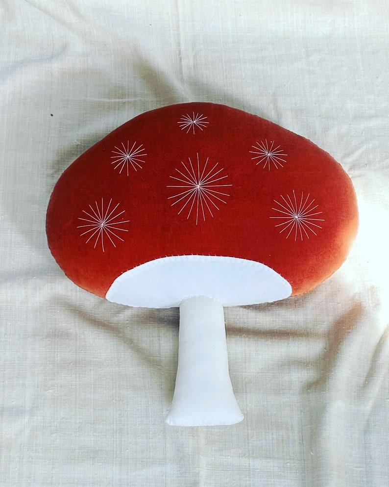 Large Star Agaric mushroom cushion in Rust image 1