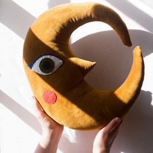 Gold cotton velvet crescent moon cushion