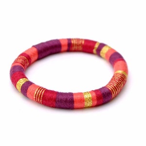 BANGLE BRACELET - rope bracelet, purple red bracelet, textile, thread, colorful, hypoallergenic, tribal chic, multicolor, statement bangle