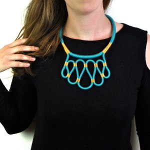 BIG WAVE NECKLACE - rope necklace, black statement necklace,black and gold, textile, wave, oversized, bib, metallic, gold, big necklace