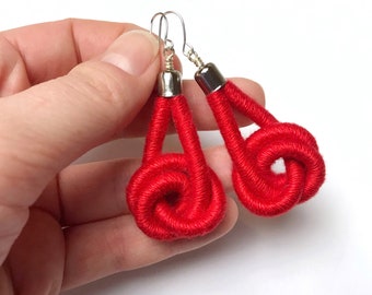 TWIST EARRINGS - statement earrings, gift for her, rope earrings, textile jewelry, knot, rope jewelry, choose your color, color block, fiber