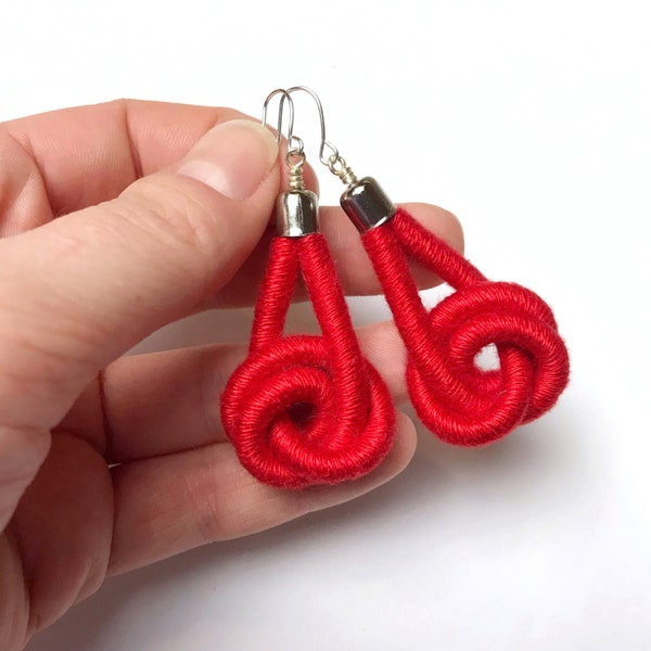 TWIST EARRINGS - statement earrings, gift for her, rope earrings, textile jewelry, knot, rope jewelry, choose your color, color block, fiber