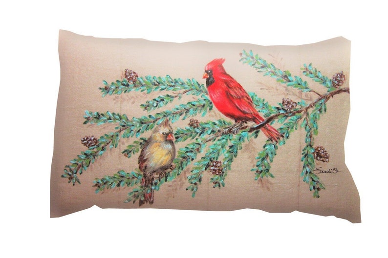 CARDINAL PILLOW COVER Hand Painted Decorative Pillow Bird Etsy