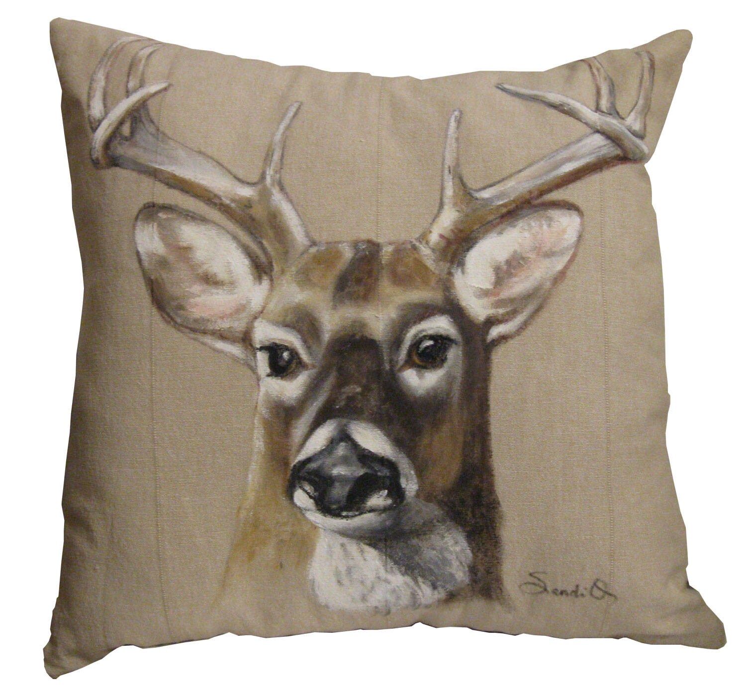 DEER HEAD PILLOW Hand Painted Decorative Cover White Tail Etsy