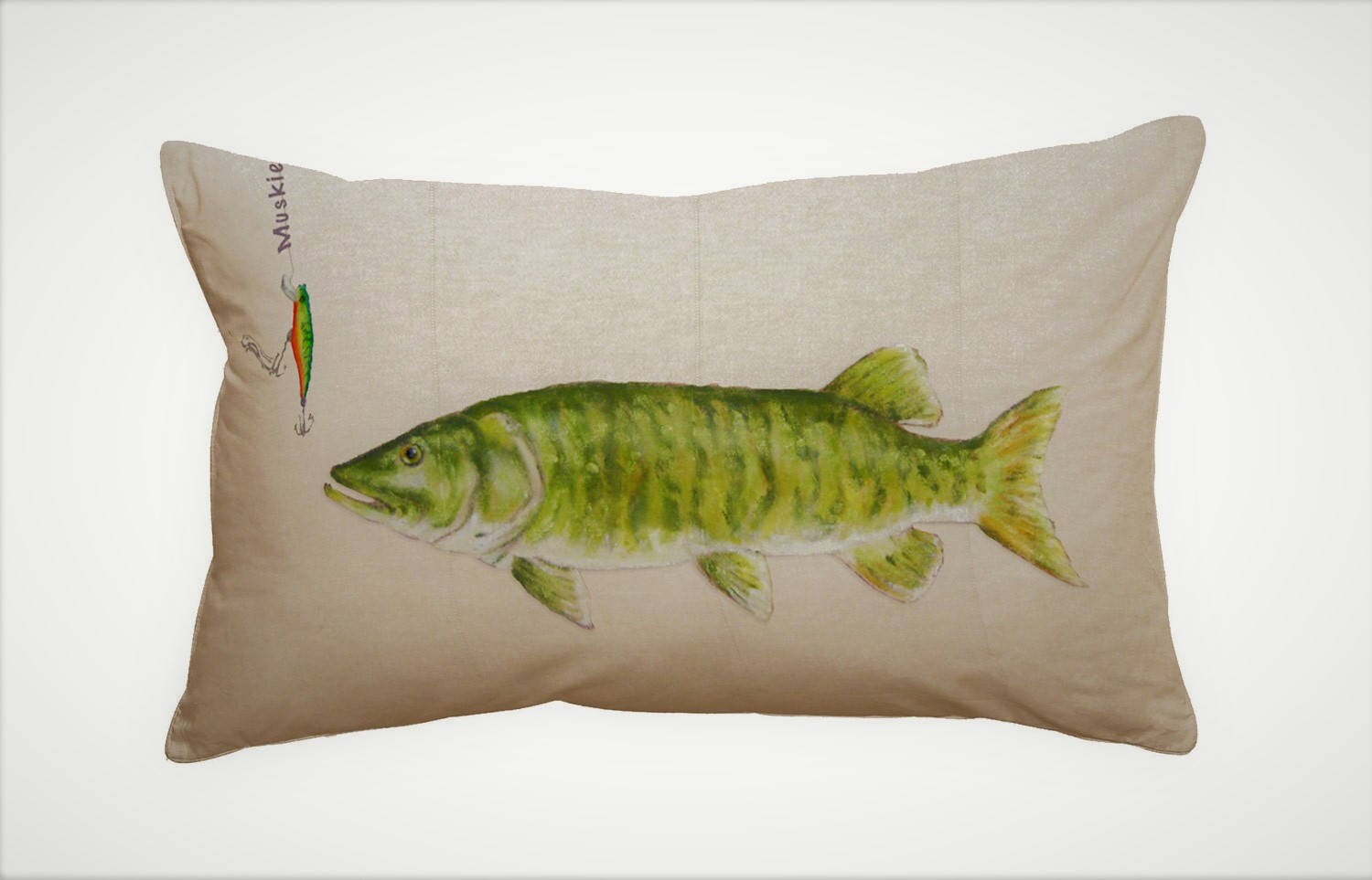 MUSKIE FISH PILLOW Cover Fathers Day Gift Idea Hand Painted Etsy