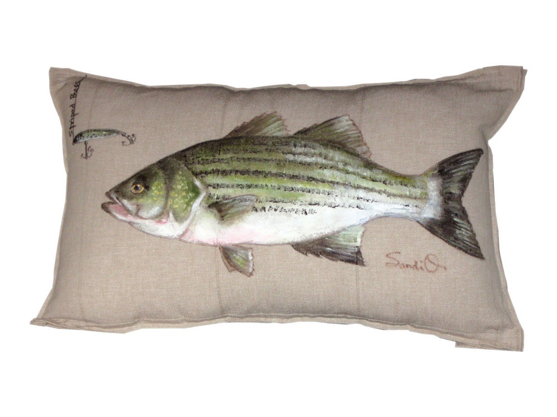 STRIPED BASS PILLOW With Lure Fish Throw Pillow Cover Hand Etsy