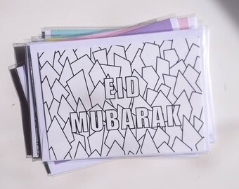 Eid Mubarak Colour-In Cards - Geometric Multipack, Kids Activity