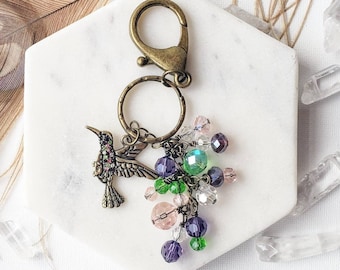 Hummingbird keychain for bird lover gift. Humming bird keychain, bag charm. Brass keychain backpack charm. Boho keychain handbag charms