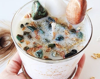CAPRICORN candle for capricorn gift Zodiac candle with dried flower candle capricorn crystals astrology candle trendy candle herbal