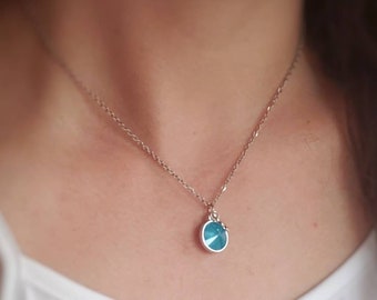 December birthstone necklace, December pendant necklace, Blue zircon birthstone necklace, December necklace, Blue zircon dainty necklace
