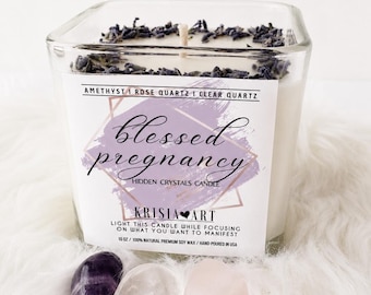 Blessed PREGNANCY Hidden crystals spell candle for pregnancy gift for friend, baby shower Unique meditation candles for ritual baby planning