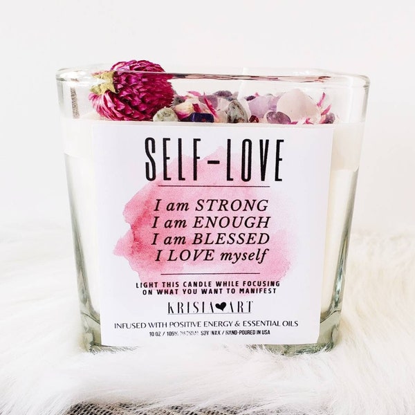 SELF LOVE candle for self care. Candle for positive energy & meditation Candles scented 4 oz jasmine candle intention candle crystal candles