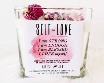 SELF LOVE candle for self care. Candle for positive energy & meditation Candles scented 4 oz jasmine candle intention candle crystal candles