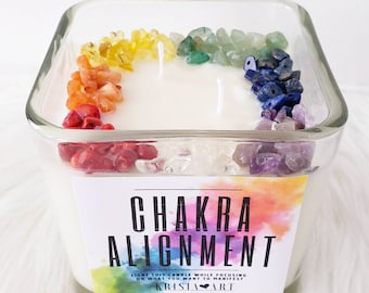 CHAKRA ALIGNMENT candle for meditation yoga zen home decor Spiritual candles 4oz crystal candle Healing candle herb candles intention candle