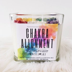 CHAKRA ALIGNMENT candle for meditation yoga zen home decor Spiritual candles 4oz crystal candle Healing candle herb candles intention candle