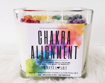 CHAKRA ALIGNMENT candle for meditation yoga zen home decor Spiritual candles 4oz crystal candle Healing candle herb candles intention candle