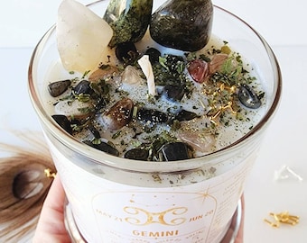 GEMINI candle for gemini gift Zodiac candle with dried flower candle gemini crystals astrology candle trendy candle herbal birthday gifts