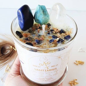 SAGITTARIUS candle for sagittarius gift Zodiac candle with dried flower candle sagittarius crystals astrology candle trendy candle herbal