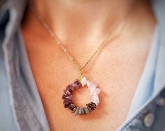Collar ACUARIO para mujer. Collar de labradorita, amatista, colgante de cuarzo rosa. Collar de signo de estrella, collar del horóscopo del collar del zodíaco