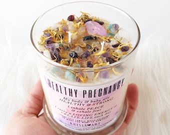 Healthy PREGNANCY crystals spell candle for pregnancy gift for friend. Unique meditation candles with herbs and essential oils ritual candle