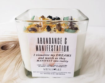ABUNDANCE intention candle for attraction and manifestation. Tin candle magic, spell ritual candle for good vibes candle, spiritual candles