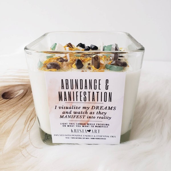 ABUNDANCE intention candle for attraction and manifestation. Tin candle magic, spell ritual candle for good vibes candle, spiritual candles