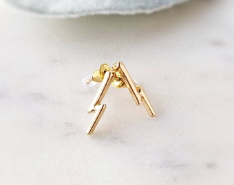 Lightening bolt earrings for women, tiny stud earring set. Double piercing small gold stud earrings for multiple piercings earring sets post