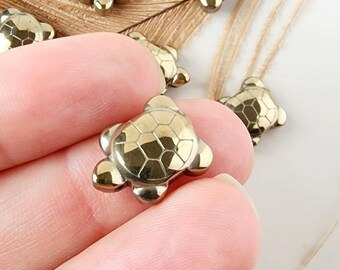 Tiny Gold Pyrite TURTLE crystal carving, polished hand carved crystals figurine healing stones home decor gemstone mini tortoise carvings