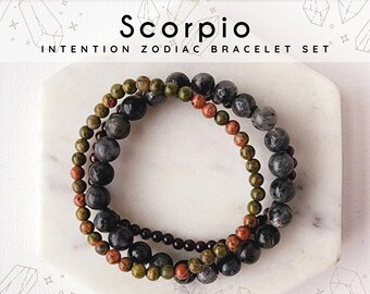 SCORPIO zodiac bracelet set, astrology bracelets horoscope zodiac sign intention bracelet stack Healing crystals Labradorite Garnet, Unakite