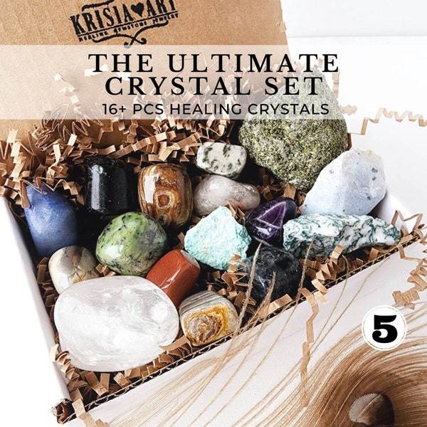 Vol.5 Beginner crystal kit tumbled & raw crystals set for reiki meditation home decor for positive energy sage smudge Healing gemstones box