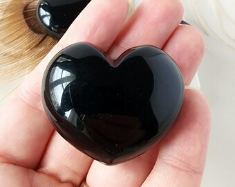 Genuine Black Obsidian HEART crystal carving, polished hand carved crystals, healing stones decor gemstone gifts. Puffy hearts meditation