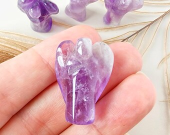 Amethyst ANGEL crystal carving, polished hand carved crystals figurine, healing stones decor gemstone mini guardian angels for calming gifts