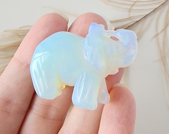 Opalite ELEPHANT figurine for good luck talisman mini gemstone carving Animal ornament for energy decor shelf styling wellness gift peace