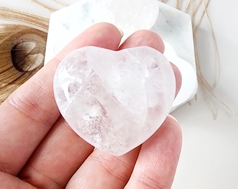 Genuine Clear Quartz HEART crystal carving, polished hand carved crystals, healing stones decor gemstone gifts. Puffy hearts for meditation