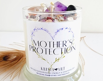 MOTHER'S PROTECTION crystals spell candle for Mothers day gift for mom, grandma, sister, friend. Unique meditation candles crystal candle