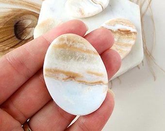 CARIBBEAN CALCITE crystal worry stone polished pocket size for meditation, calming thumb stones palm gemstone for reiki healing natural