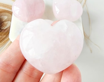 Genuine Rose Quartz HEART crystal carving, polished hand carved crystals, healing stones decor gemstone gifts. Puffy hearts meditation love