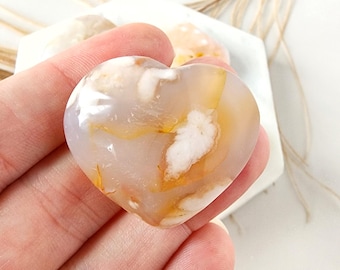 Cherry Blossom Agate HEART crystal carving polished hand carved crystals healing stones decor gemstone gifts. Sekura Agate hearts meditation