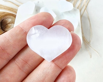 Genuine MINI Selenite HEART crystal carving, polished hand carved crystals, healing stones decor gemstone gifts. Puffy hearts for meditation