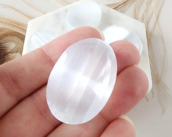 SELENITE worry stone, palm stones tumbled crystal. Pebble gemstone, worry stone for reiki healing crown chakra crystal natural for cleansing