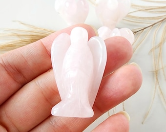 Rose Quartz ANGEL crystal carving, polished hand carved crystals figurine, healing stones decor gemstone mini guardian angels for love gifts