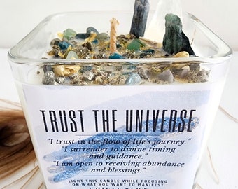 TRUST THE UNIVERSE intention candle for attraction and manifestation crystal candles for higher connection Tin candle magic spell ritual jar